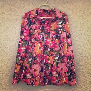 Notations Floral Zip Front Blouse